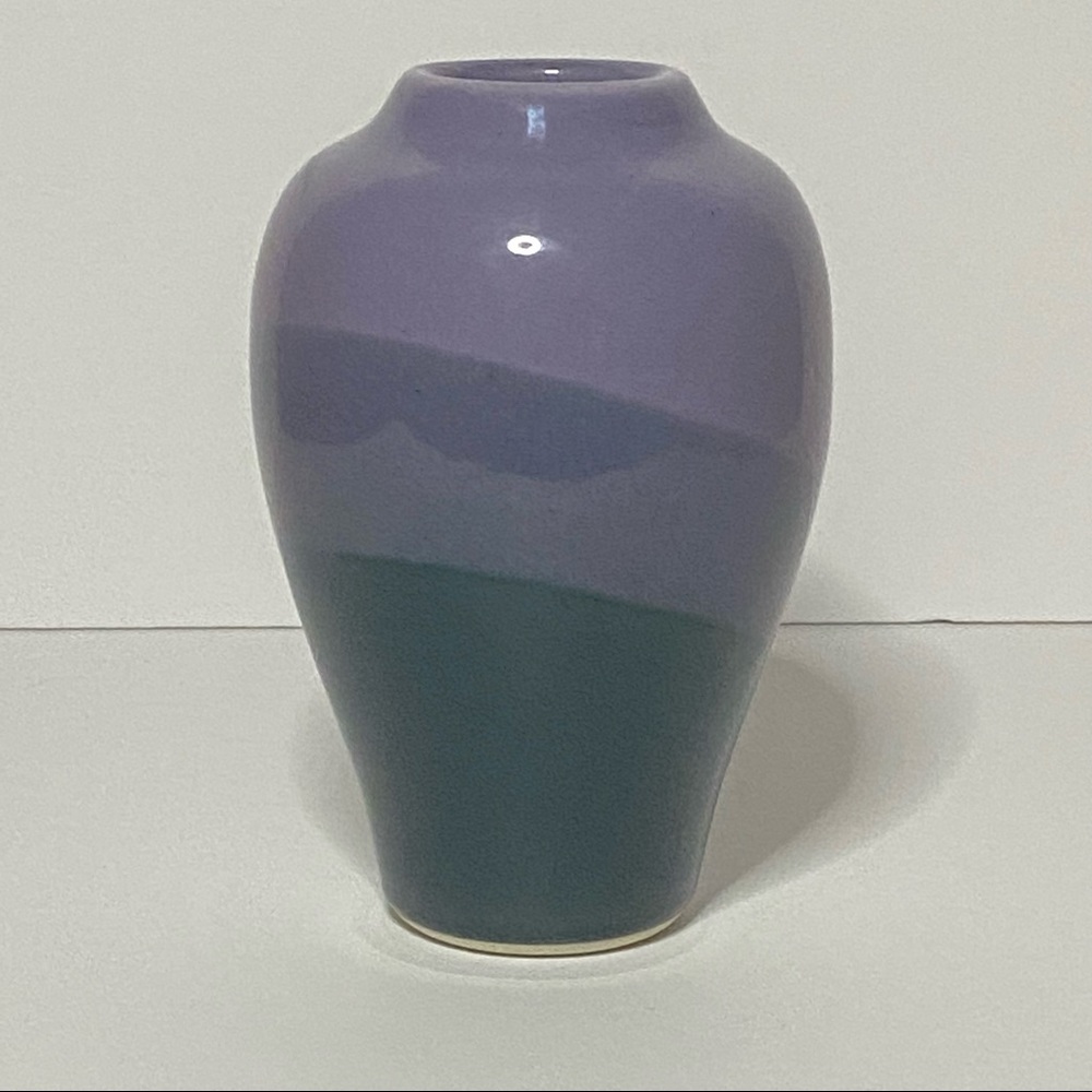 Kent Follette Pottery Vase Purple Teal Made In Louisiana USA Approximately 6”